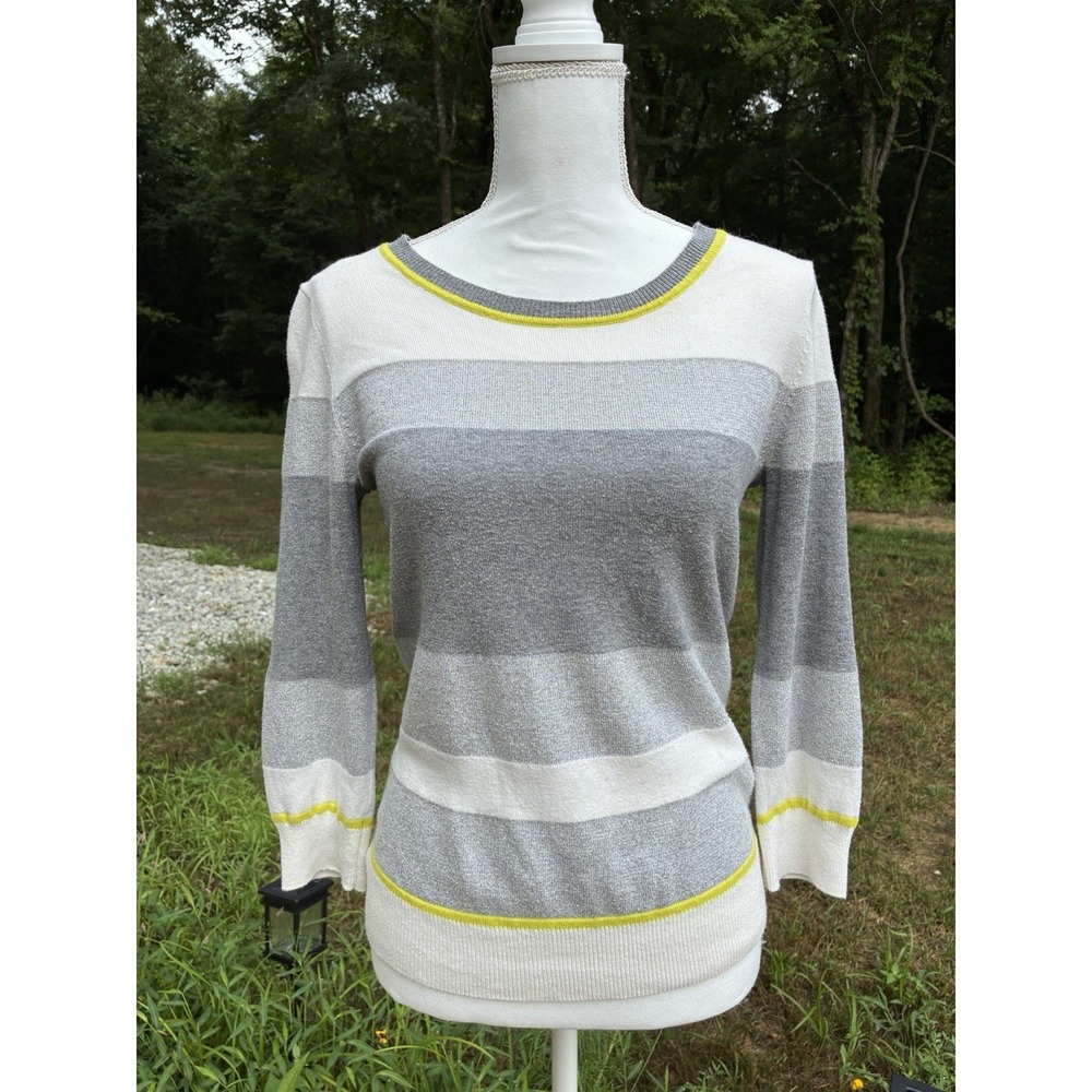 Banana Republic Soft Angora Blend Grey Yellow Striped Sweater Y2K Coquette Small
